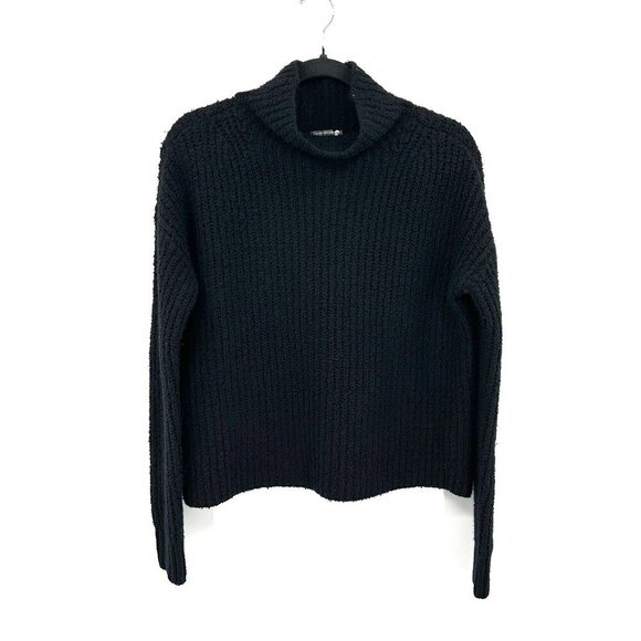 ANTHROPOLOGIE Black Knit Mock Neck Soft Cozy Pullover Oversized Sweater Size XS - Picture 1 of 7